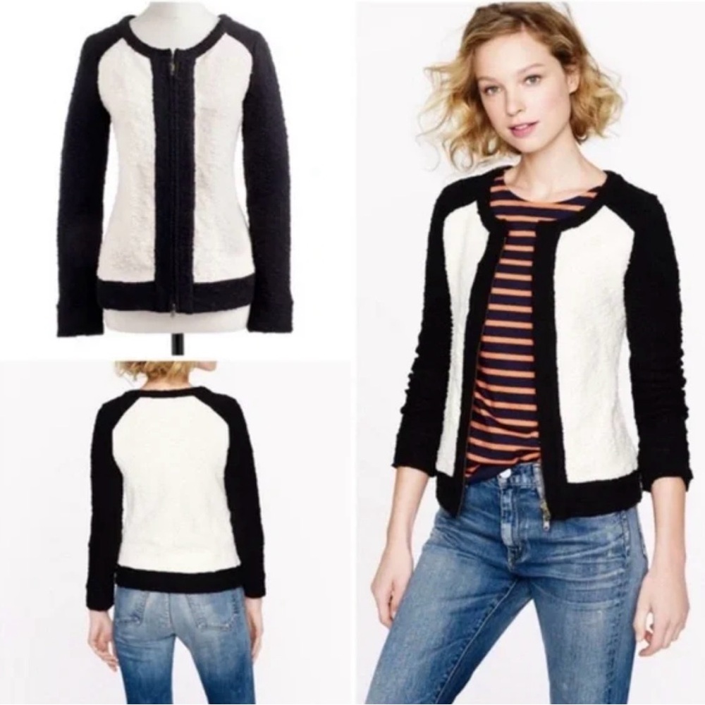 JCrew Bouclé Colorblock Zip preppy time capsule Cardigan sweater jacket SZ M y2K